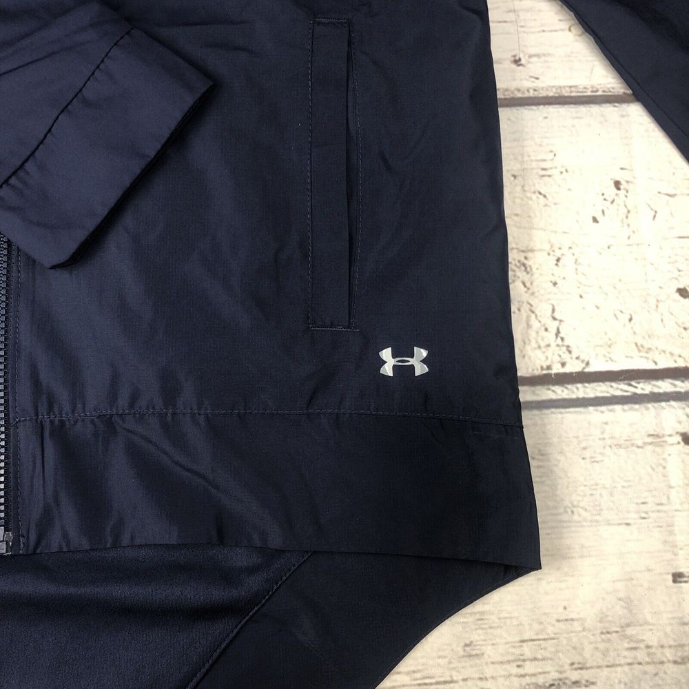 New Under Armour Jacket Mens Small Blue‎ Coldgear Run Loose Windbreaker Hooded - Picture 3 of 10
